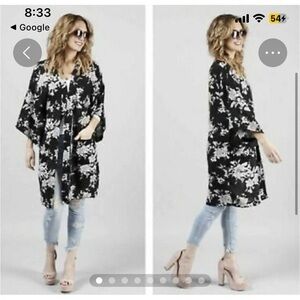 Spiritual Gangster Maya Kimono Floral Robe Tunic Duster Cardigan Black White